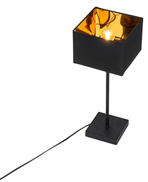 Moderní stolní lampa černá s látkovým stínítkem černým se zlatem - VT 1