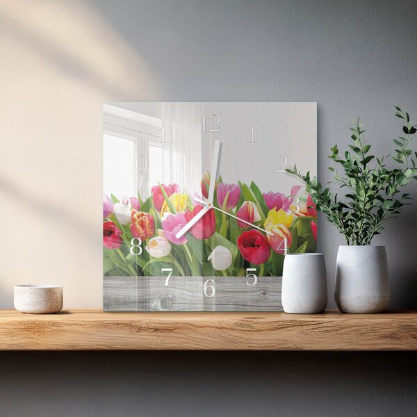 Skleněné hodiny Tulipány zskb-30x30-00087418