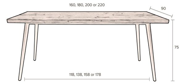 Hnědý jídelní stůl DUTCHBONE Alagon 200x90 cm