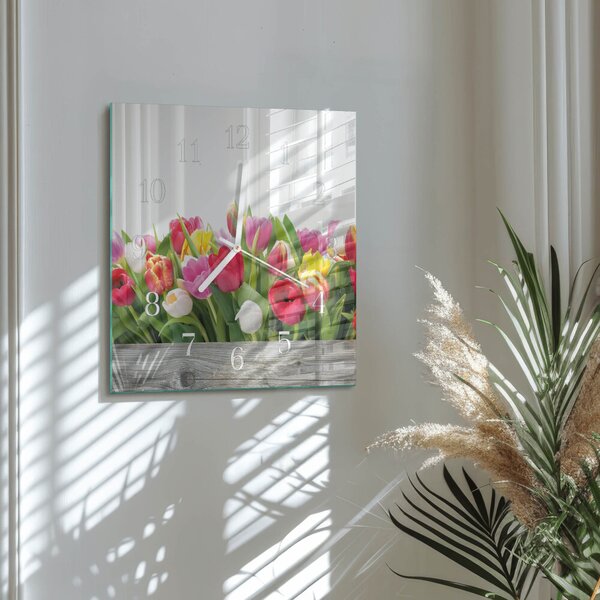 Skleněné hodiny Tulipány zskb-30x30-00087418