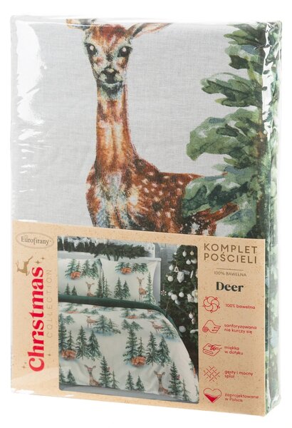 VÁNOČNÍ RENFORCÉ POVLEČENÍ DEER 160X200 CM, 2 KS 70X80 CM VZOROVANÉ