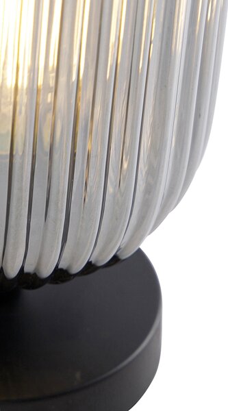Stolní lampa Art Deco černá s kouřovým sklem - Banci