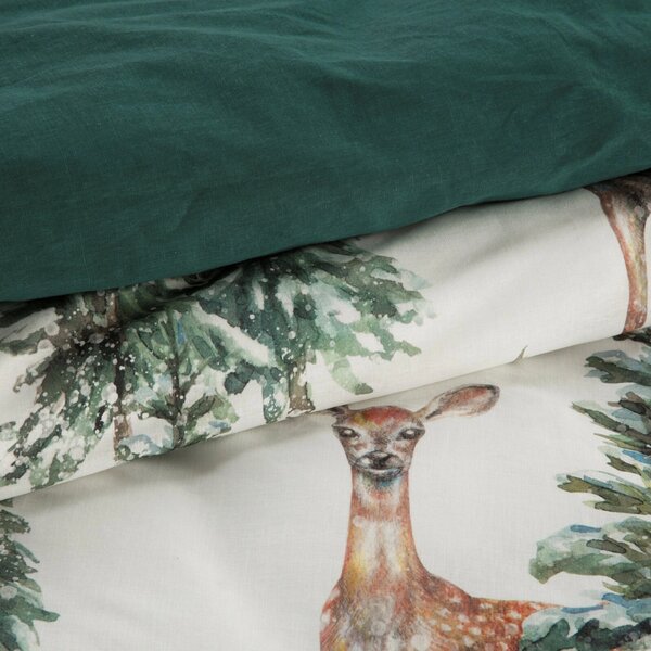 VÁNOČNÍ RENFORCÉ POVLEČENÍ DEER 160X200 CM, 2 KS 70X80 CM VZOROVANÉ
