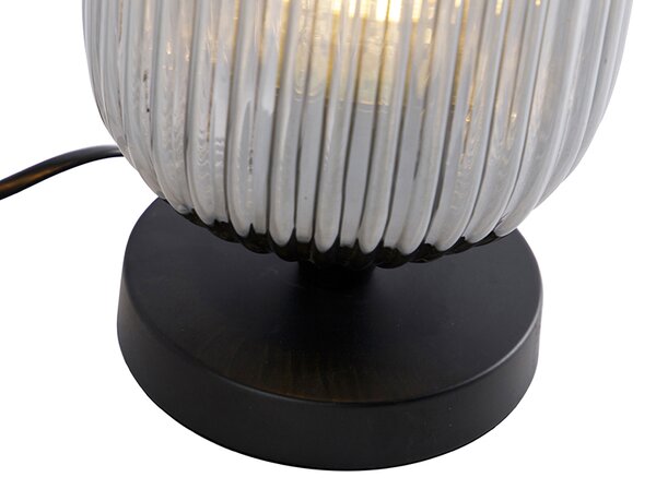 Stolní lampa Art Deco černá s kouřovým sklem - Banci