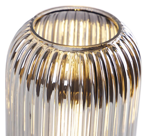 Stolní lampa Art Deco černá s kouřovým sklem - Banci