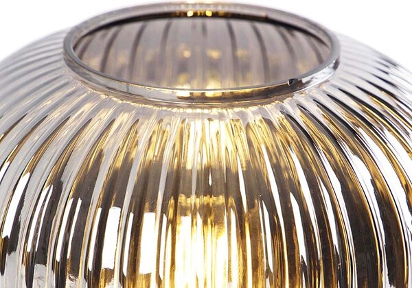 Stolní lampa Art Deco černá s kouřovým sklem - Karel
