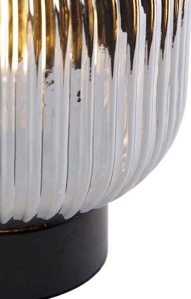 Stolní lampa Art Deco černá s kouřovým sklem - Karel