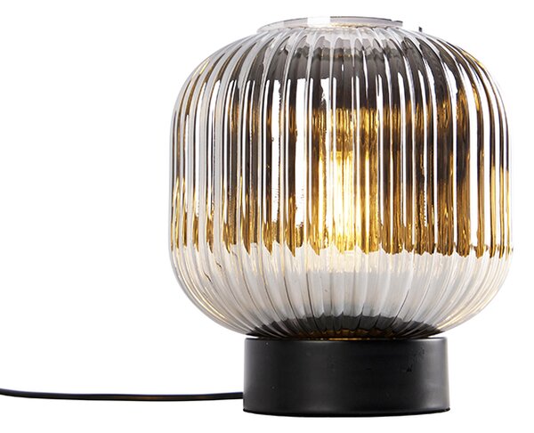 Stolní lampa Art Deco černá s kouřovým sklem - Karel