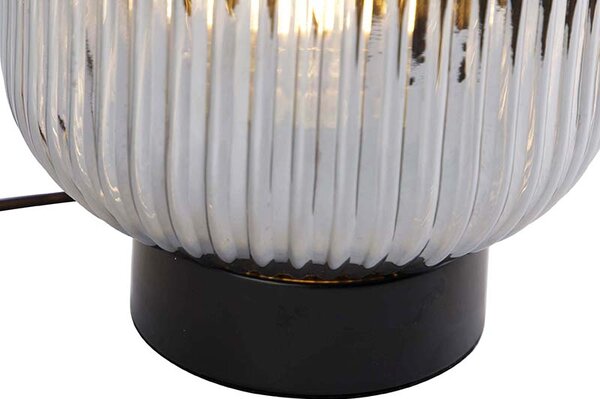 Stolní lampa Art Deco černá s kouřovým sklem - Karel