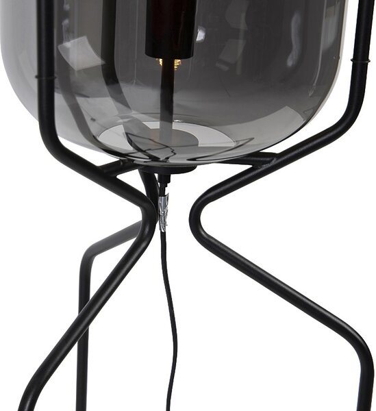 Chytrá stojací lampa černá vč. WiFi A60 kouřové sklo - Bliss