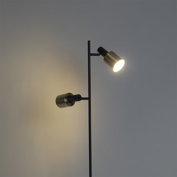 Designová stojací lampa černá se zlatem 2-světlo - Stijn