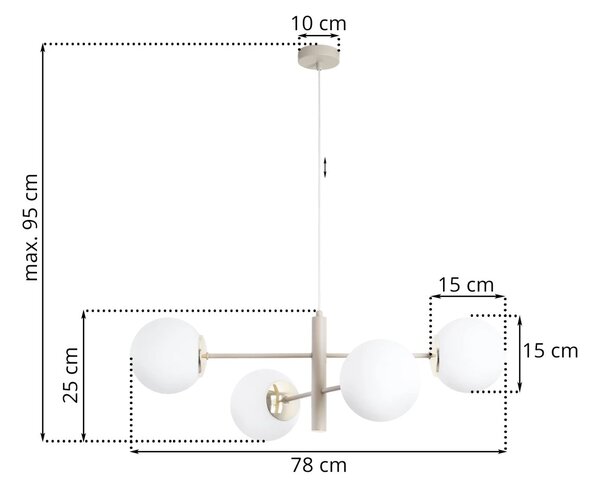 Závěsné svítidlo Florence, 4x bílé skleněné stínítko, be/g