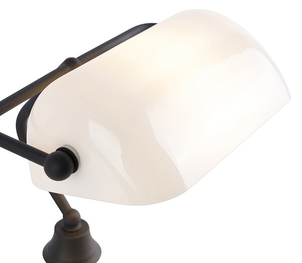 Klasická notářská lampa černá s opálovým sklem - Banker