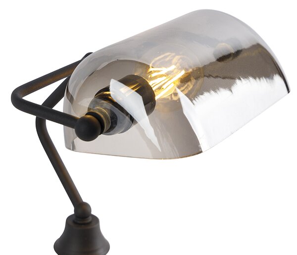 Klasická notářská lampa černá s kouřovým zrcadlovým sklem - Banker