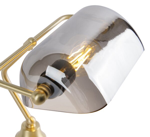 Klasická notářská lampa zlatá s kouřovým zrcadlovým sklem - Banker