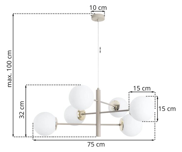 Závěsné svítidlo Florence, 6x bílé skleněné stínítko, be/g