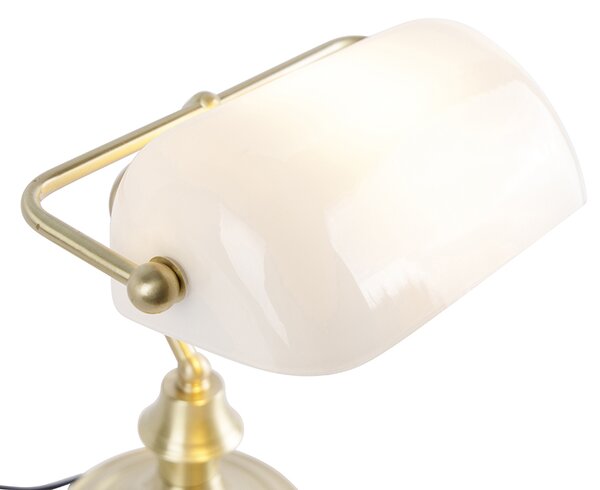 Klasická notářská lampa zlatá s opálovým sklem - Banker