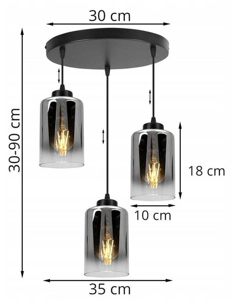 Závěsné svítidlo Hella1, 3x skleněné stínítko (mix 3 barev), o
