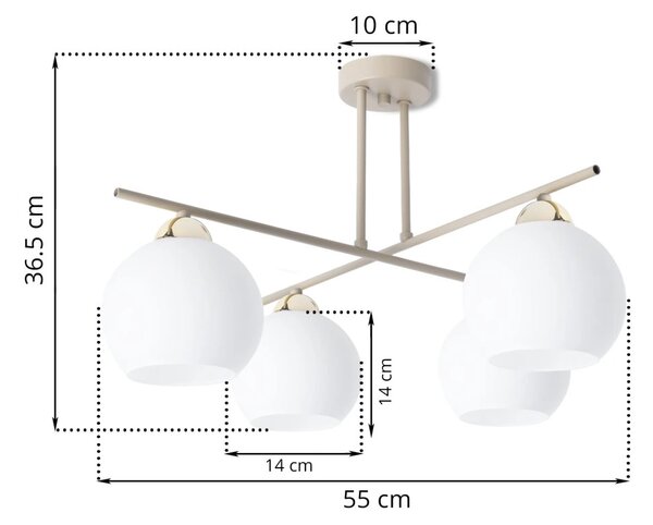 Stropní svítidlo Eliza, 4x bílé skleněné stínítko, be/g