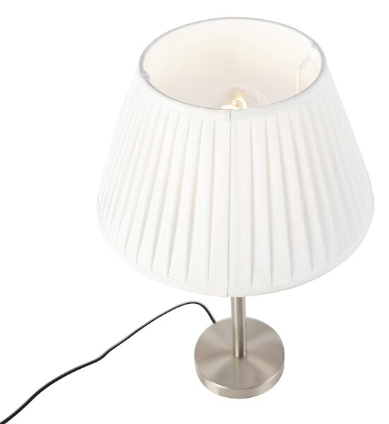 Klasická stolní lampa ocel s plisovaným stínítkem bílým 35 cm - Simplo