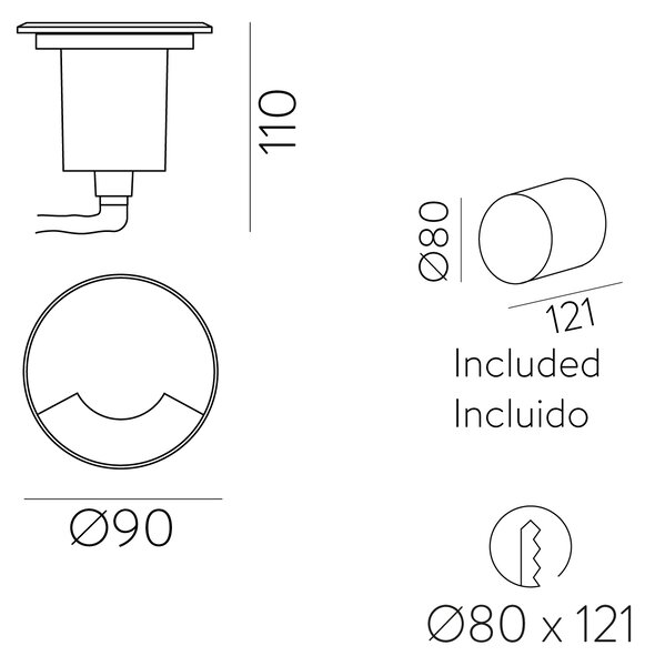 ACB Iluminacion Venkovní zapuštěné LED svítidlo INDUS , ⌀ 9 cm, 1xGU10 8W, IP67