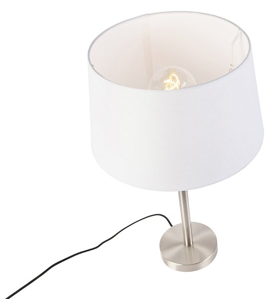 Moderní stolní lampa ocel s bílým stínítkem 32 cm - Simplo