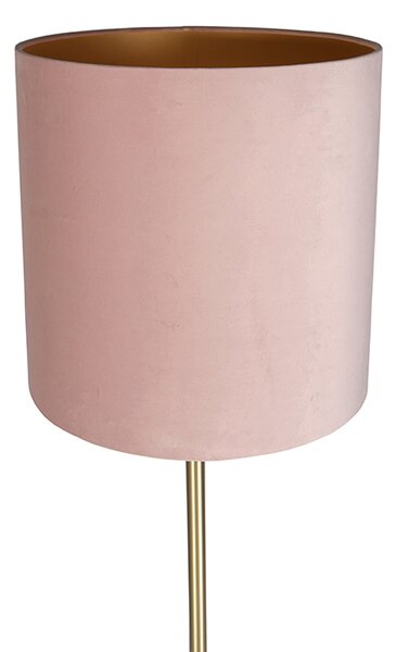 Romantická stojací lampa mosazná s růžovým stínítkem 40 cm - Simplo