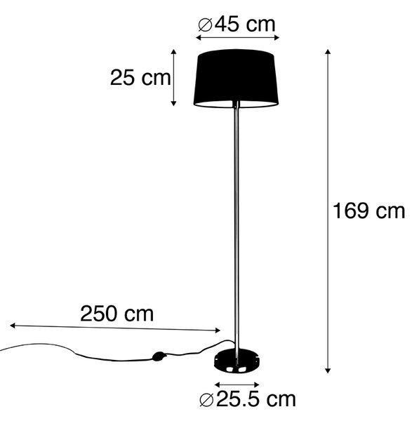 Moderní stojací lampa ocel s černým stínítkem 45 cm - Simplo