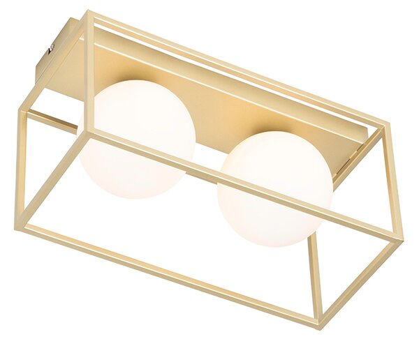 Designové stropní svítidlo zlaté s bílým sklem 2-světlo - Aniek