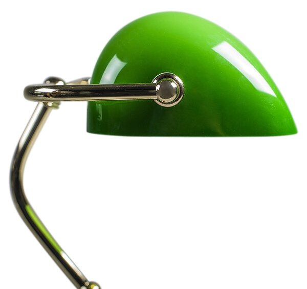 Klasická stolní lampa/lampa notáře mosazná se zeleným sklem - Banker