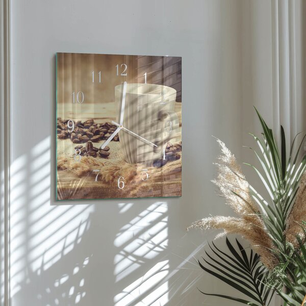 Skleněné hodiny Káva zskb-30x30-00086989