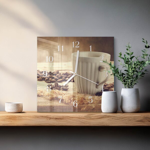 Skleněné hodiny Káva zskb-30x30-00086989