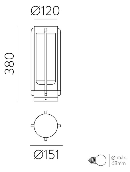 ACB Iluminacion Venkovní LED sloupkové svítidlo VEGA, v. 41 cm, 1xE27 15W, IP65
