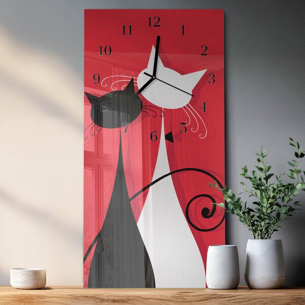 Skleněné hodiny vertikální Kočky zsppc-30x60-00171303