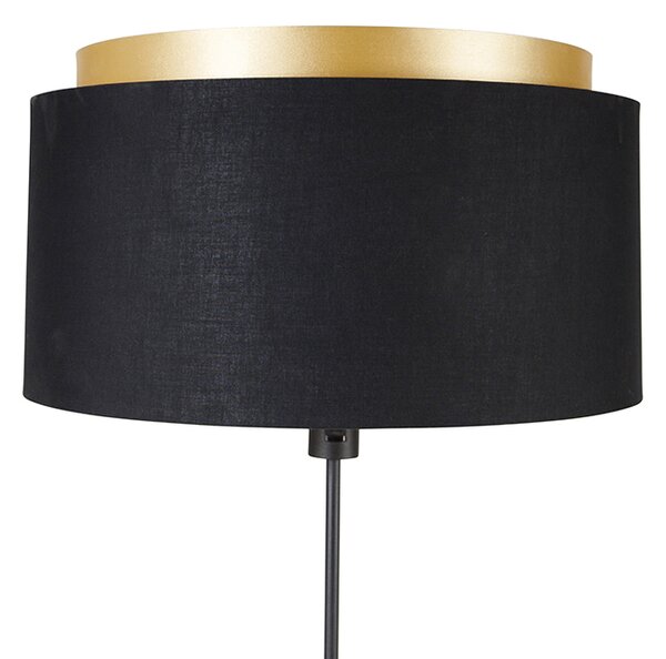 Moderní stojací lampa černá se zlatým dvojitým stínítkem - Parte