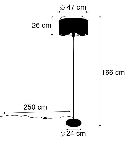 Moderní stojací lampa černá s stínítkem černým se zlatem - Simplo