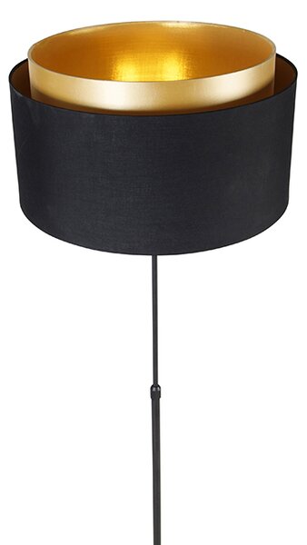 Moderní stojací lampa černá se zlatým dvojitým stínítkem - Parte