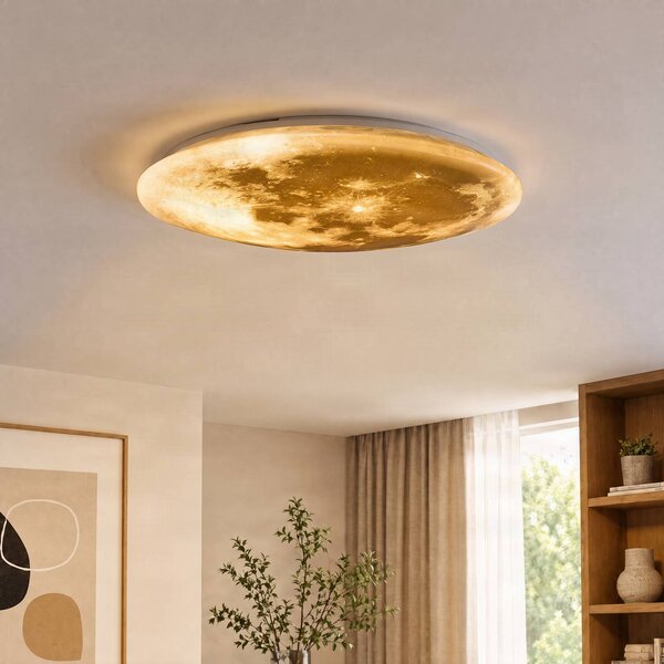 Trio Lighting LED stropní svítidlo Lunar s ovladačem 60cm, stmívatelný, Bílá / opál, Obývací pokoj / jídelna, Plast, Moderní