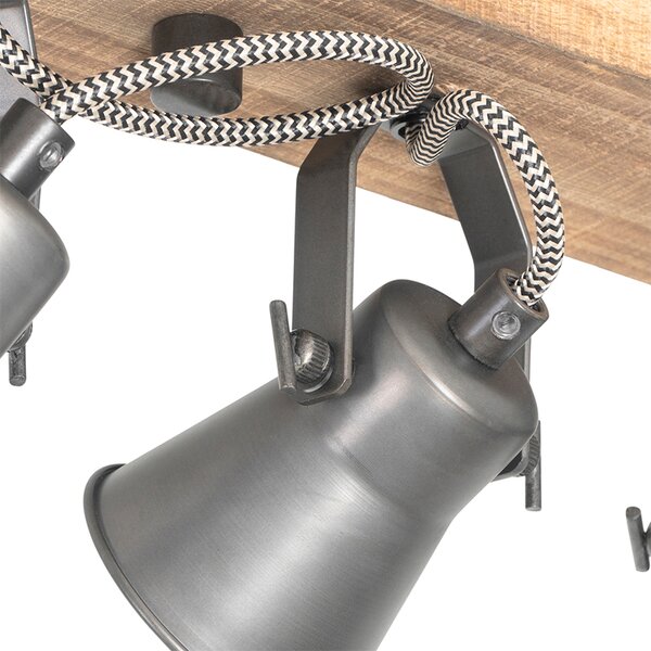 Rustikální bodové světlo černé se dřevem 4-světlo nastavitelné - Jelle