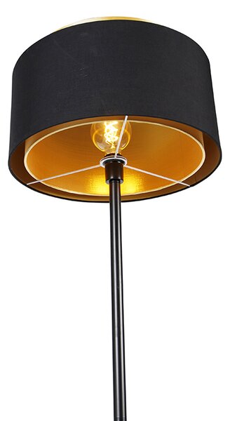 Moderní stojací lampa černá s stínítkem černým se zlatem - Simplo