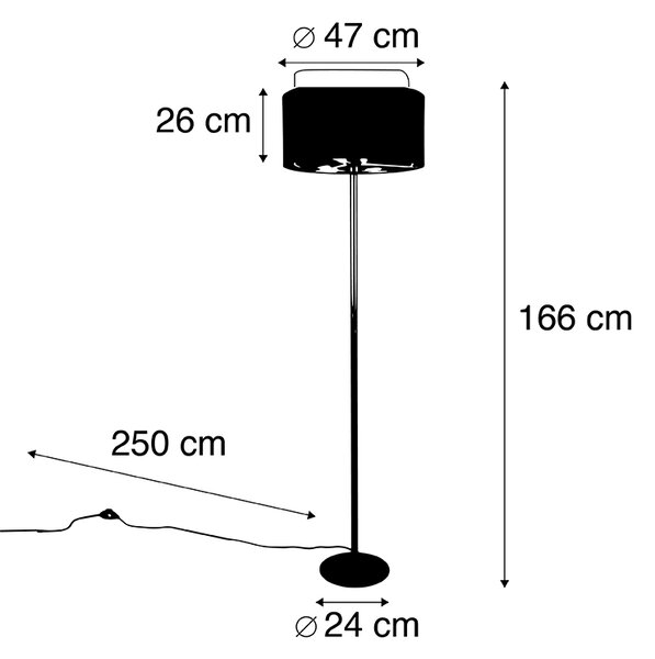 Moderní stojací lampa zlatá s stínítkem černým se zlatem - Simplo