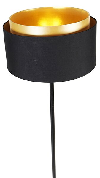 Moderní stojací lampa černá s stínítkem černým se zlatem - Simplo