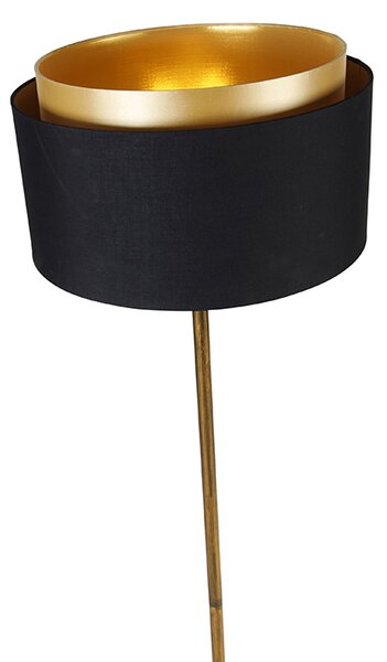 Moderní stojací lampa zlatá s stínítkem černým se zlatem - Simplo