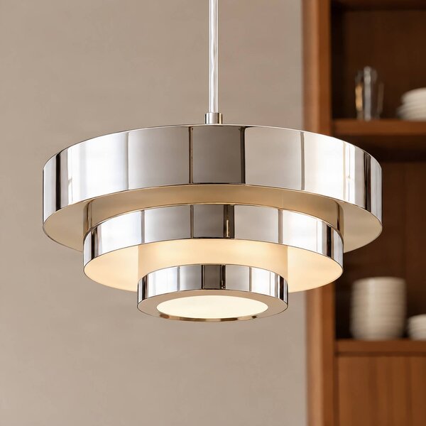 Lindby Závěsné světlo Tivra, chrom, Ø 35 cm, kov, E27, stmívatelný, Chrom / stříbro, Obývací pokoj / jídelna, kov, Design