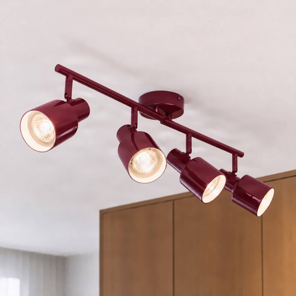 Lindby Stropní bodové světlo Ovelia, tmavě červený, 80 cm, 4 lamelový, E27, stmívatelný, Červená, Obývací pokoj / jídelna, kov, Moderní