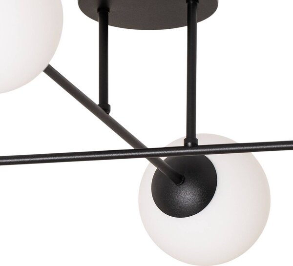 EMIBIG LIGHTING Stropní světlo Glassy, černé/opálové, 75 x cm, 4ramenné, stmívatelný, Černá, Obývací pokoj / jídelna, Sklo, Moderní