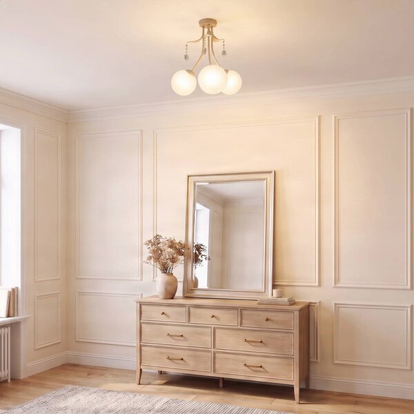 Milagro Lighting Stropní světlo Celeste, taupe, Ø 40 cm, kov, 3ramenné, stmívatelný, Mosaz / zlato, Obývací pokoj / jídelna, kov