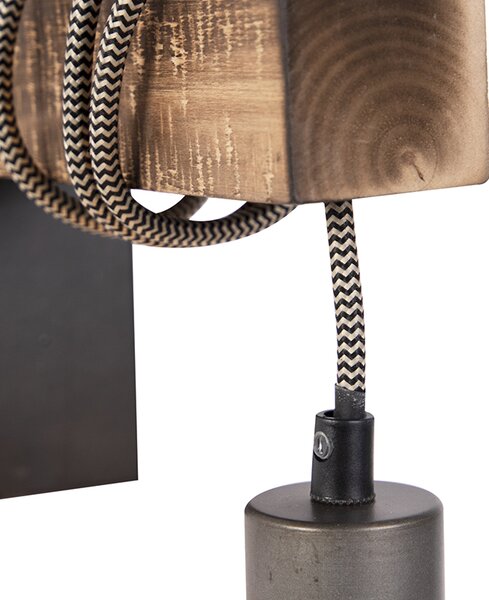 Průmyslová nástěnná lampa černá se dřevem - Gallow