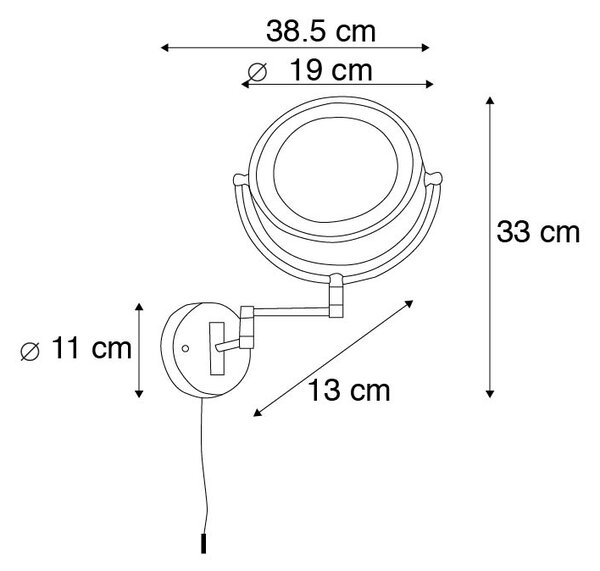 Designové nástěnné zrcadlo černé vč. LED nastavitelné IP44 se světelným tahem - Vicino