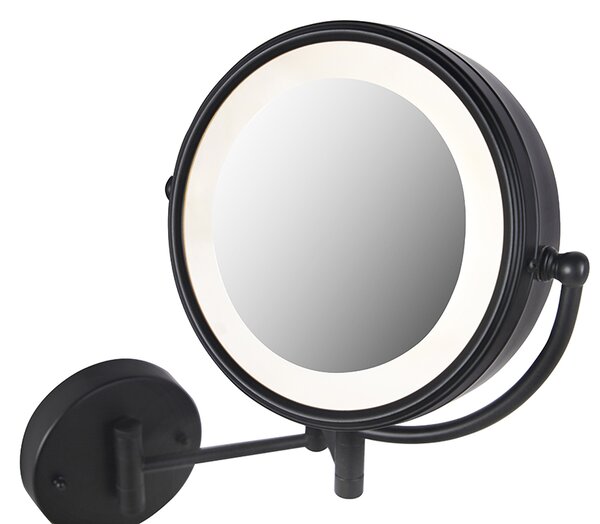 Designové nástěnné zrcadlo černé vč. LED nastavitelné IP44 se světelným tahem - Vicino